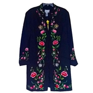 Victor Costa Boho Embroidered Black Coat 18 20 NWT